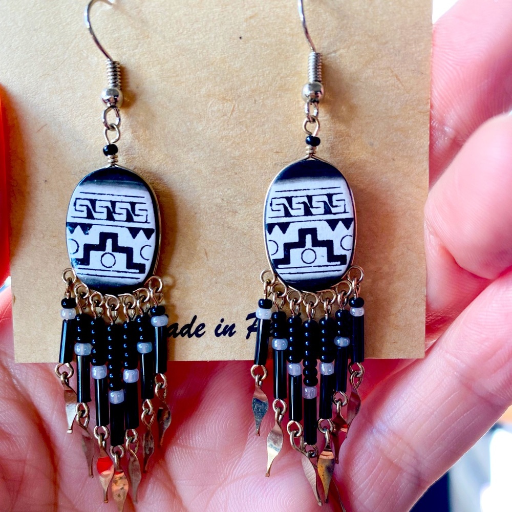 Black and White Artesan Spirit Earrings.